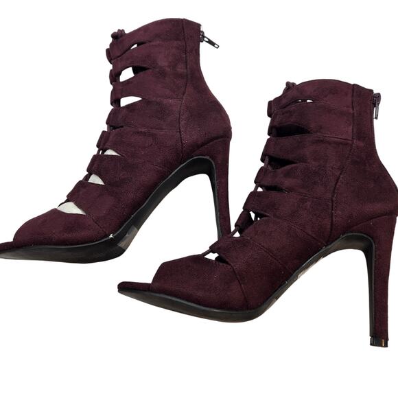 Coconuts Women's 7,5 Boot Maroon Shoe 4 Inch High Heel Open Toe Zipper - Picture 2 of 9
